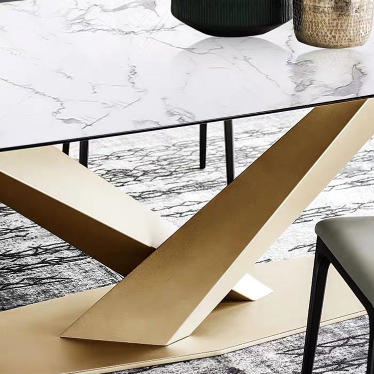 Luxury Faux Marble Dining Table Set 8 Chairs Marble Top Stainless Steel Frame Dining Table set
