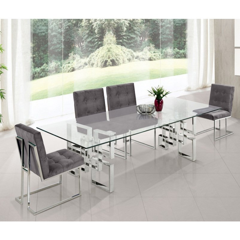 Luxury Stainless Steel Base Temper Glass Top Dining Table Set 6 People Dining Room Set For Home Hotel Furniture