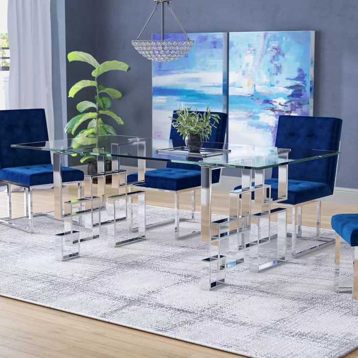 Luxury Stainless Steel Base Temper Glass Top Dining Table Set 6 People Dining Room Set For Home Hotel Furniture