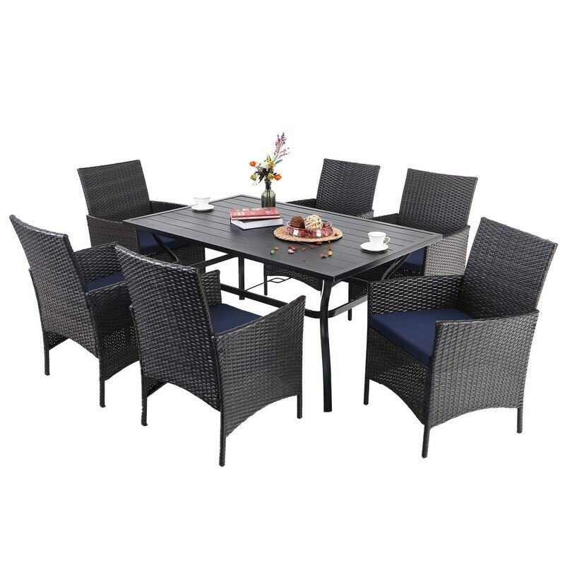 Altovis 6 person outdoor rattan table chair all weather conversation patio furniture dining set for backyard garden