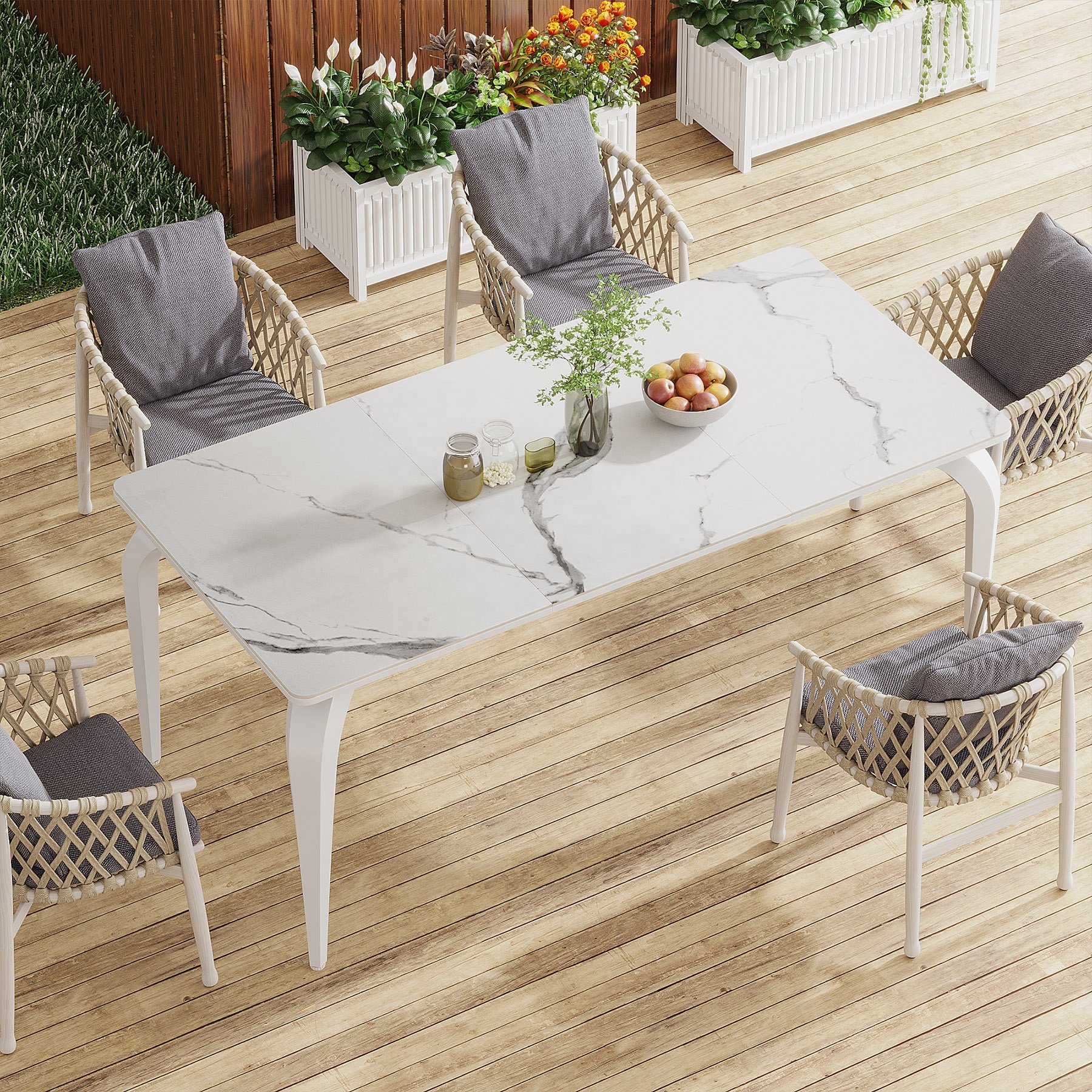 Tribesigns Modern Dining Table Luxury 63" Marble Sintered Stone Kitchen Table with Metal Legs