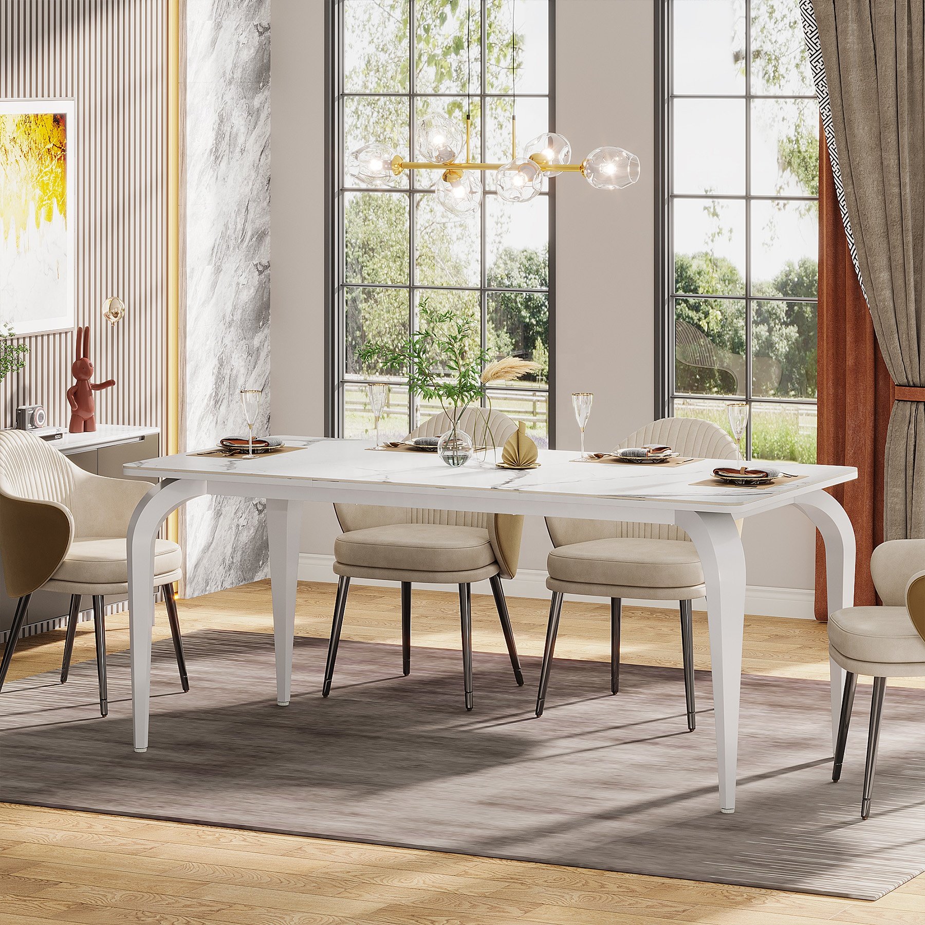 Tribesigns Modern Dining Table Luxury 63" Marble Sintered Stone Kitchen Table with Metal Legs