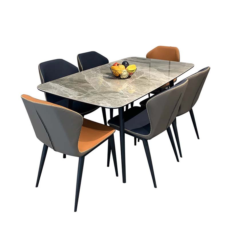 European Style Rectangular Dining Table Chairs Set Marble Dining Room Furniture