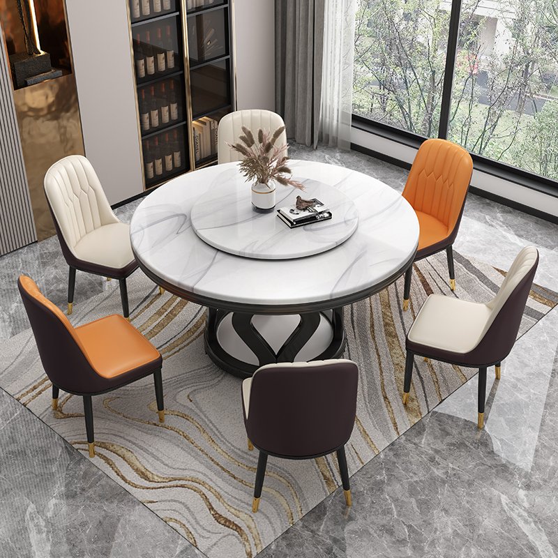 European Style Rectangular Dining Table Chairs Set Marble Dining Room Furniture
