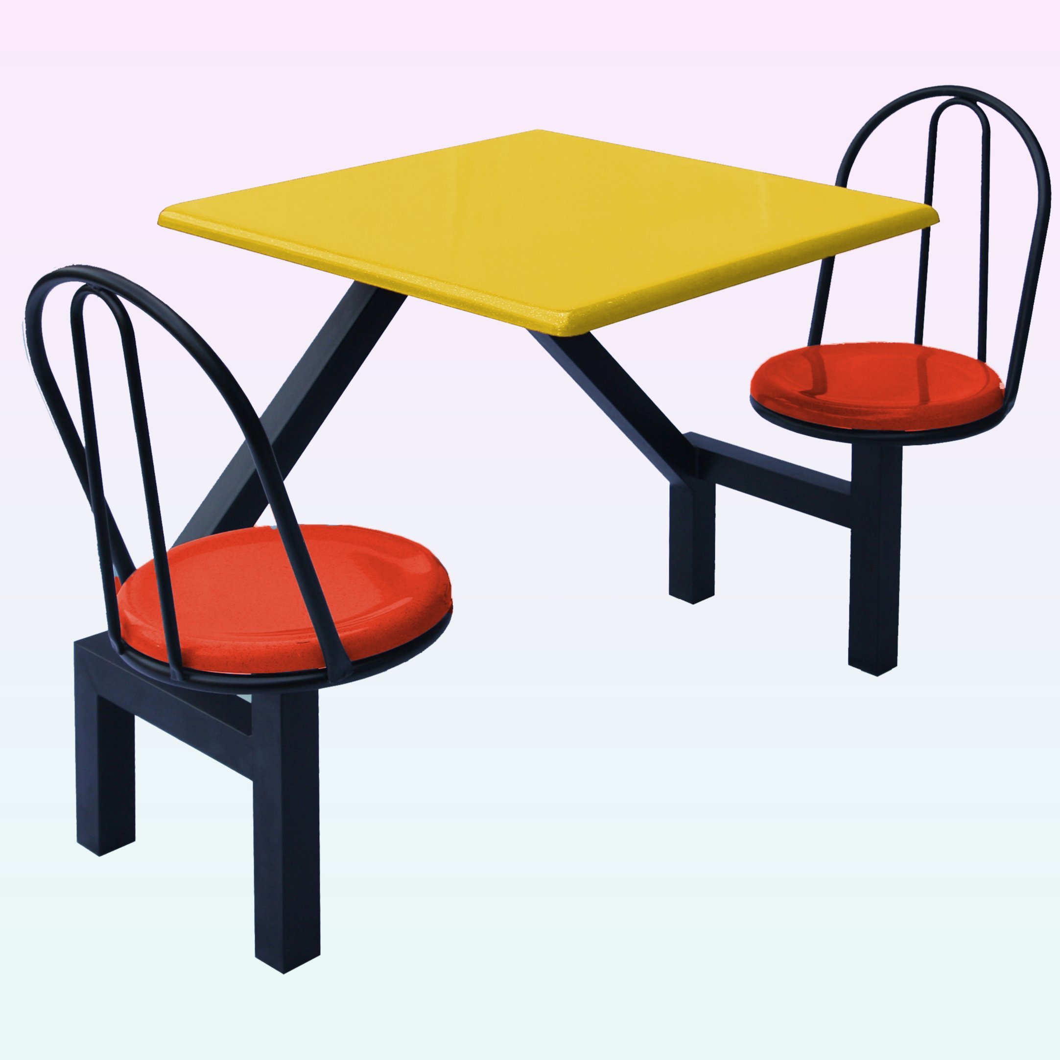 Hot Deals Durable 2-Seater Table Set for Food Court Various Colors Metal Fibreglass with Back Rest for Restaurants