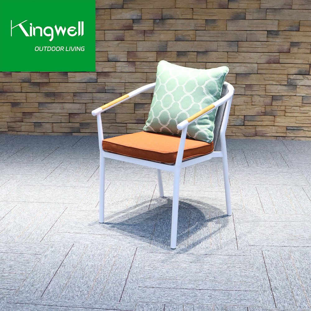 Wholesale outdoor aluminum furniture extendable dining set garden restaurant metal patio dining table and rope 6 chairs set