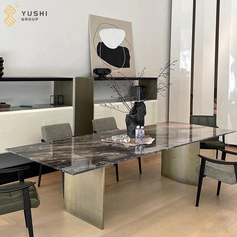 Yushi Group Stainless Steel 4-6 Seater Restaurant Tables Dining Table Set Venetian Brown Tables For Sale Used