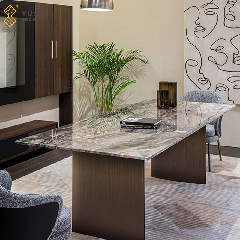 Yushi Group Stainless Steel 4-6 Seater Restaurant Tables Dining Table Set Venetian Brown Tables For Sale Used