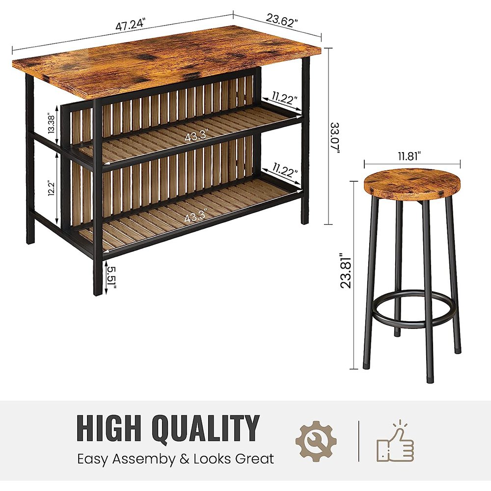 Wooden Counter Height Dinner Table with Storage Kitchen Furniture Dining Table Set Kitchen Island with Seating
