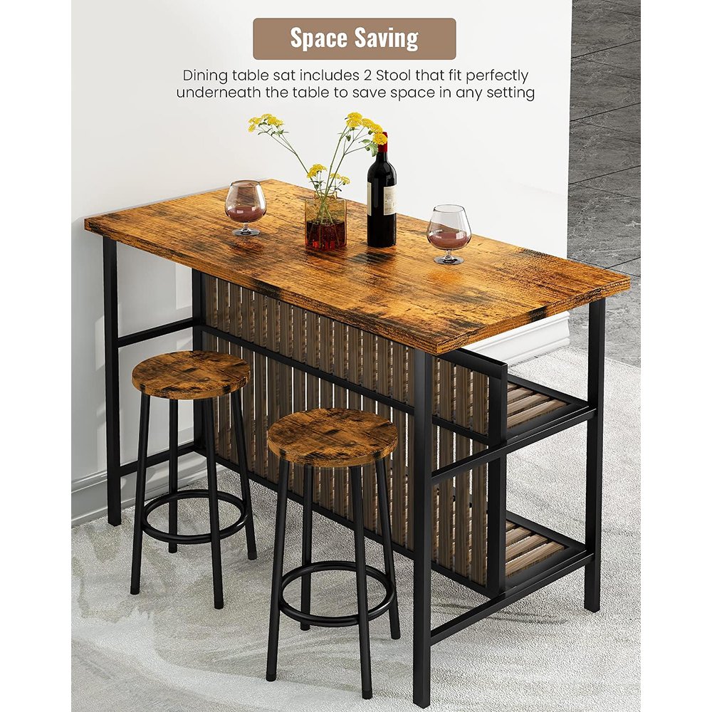 Wooden Counter Height Dinner Table with Storage Kitchen Furniture Dining Table Set Kitchen Island with Seating