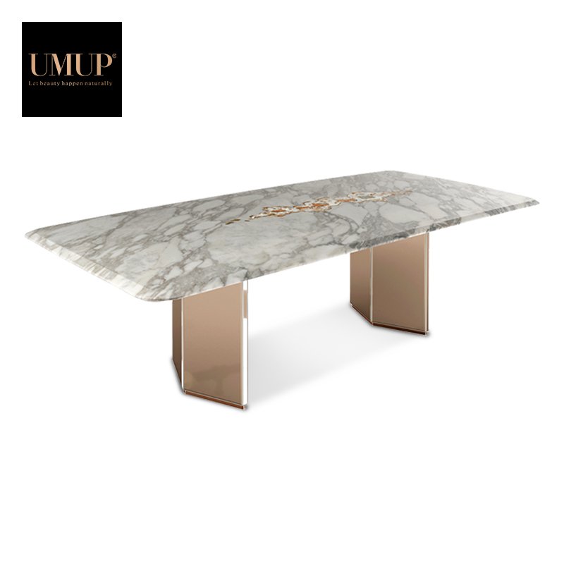 Rectangular gold 8 Seater Metal Stone Italian Modern Dinning Tables Luxury Marble Dining Tables