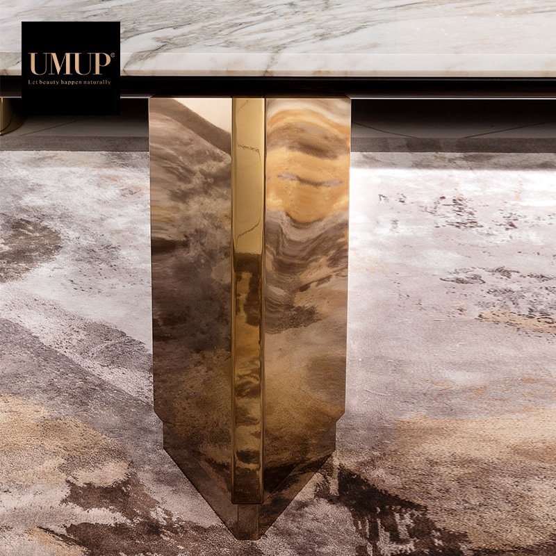 Rectangular gold 8 Seater Metal Stone Italian Modern Dinning Tables Luxury Marble Dining Tables