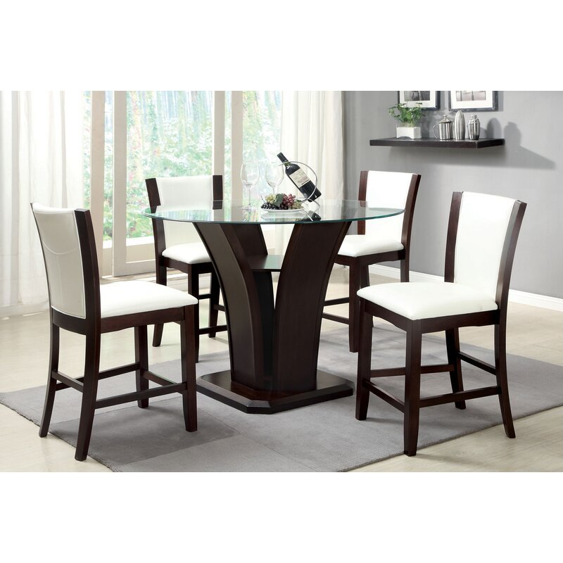 48" Brown Round Counter Table Contemporary Bar Table Counter Height 54'' Pedestal Dining Table