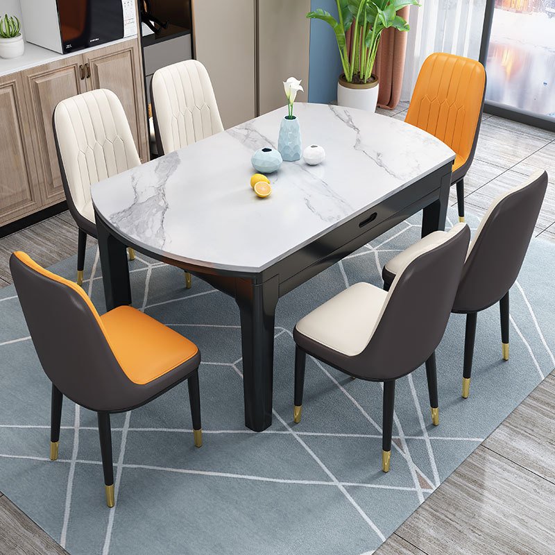 Modern Minimalist Home Furniture Dining Room Set 6 Seater Square And Round Dual-use Extendable Rock Plate Dining Table