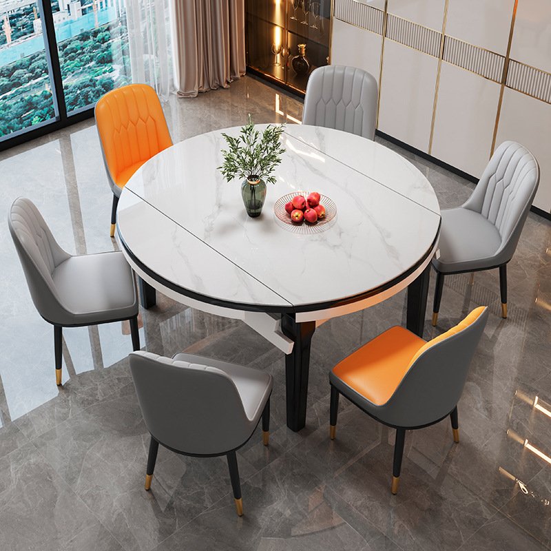 Modern Minimalist Home Furniture Dining Room Set 6 Seater Square And Round Dual-use Extendable Rock Plate Dining Table