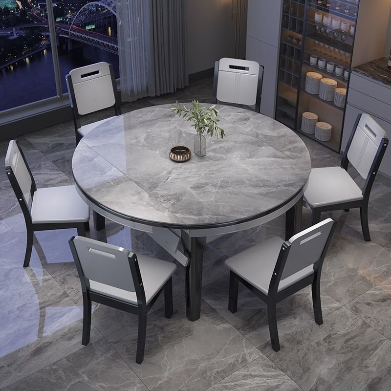 Modern Minimalist Home Furniture Dining Room Set 6 Seater Square And Round Dual-use Extendable Rock Plate Dining Table
