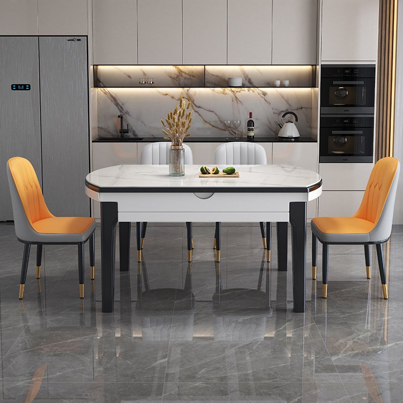 Modern Minimalist Home Furniture Dining Room Set 6 Seater Square And Round Dual-use Extendable Rock Plate Dining Table