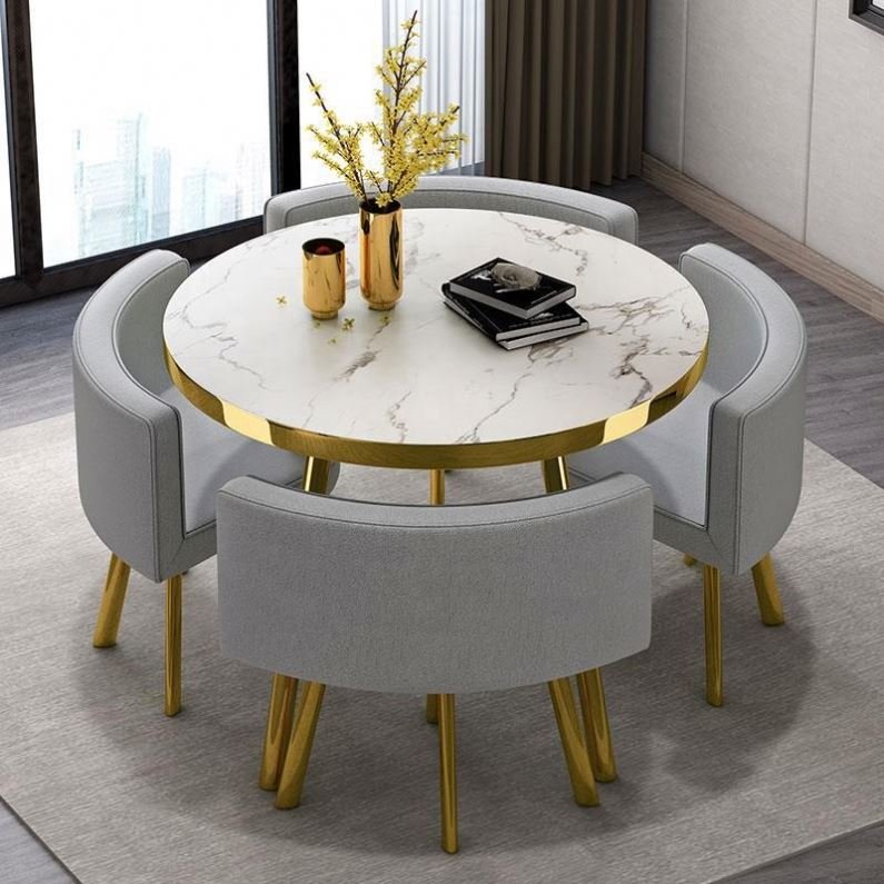 Restaurant Gold Metal Luxury Furniture Marble Dining Table Set Dining Table With 4 Chairs For Sale