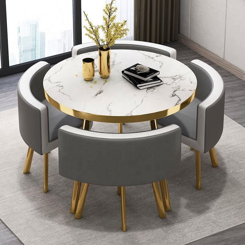 Restaurant Gold Metal Luxury Furniture Marble Dining Table Set Dining Table With 4 Chairs For Sale