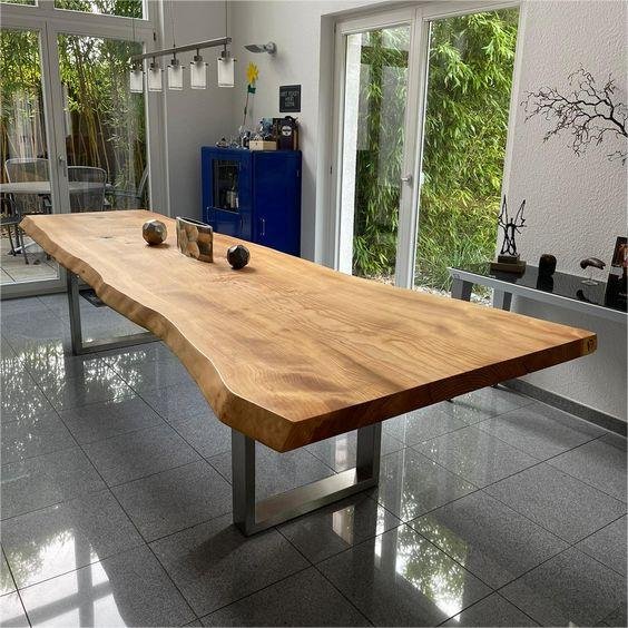 Well South America walnut live table shape natural top edge wood slab dining table