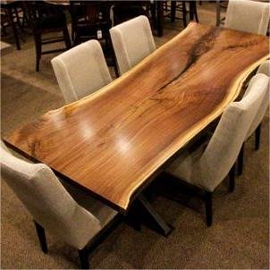 Well South America walnut live table shape natural top edge wood slab dining table