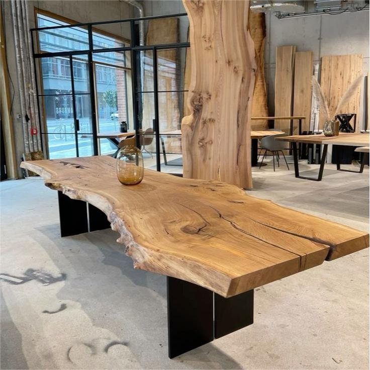 Well South America walnut live table shape natural top edge wood slab dining table