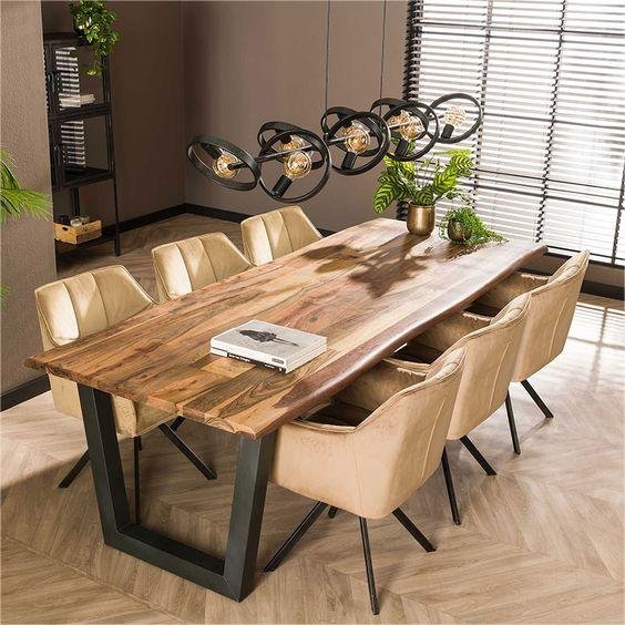 Well South America walnut live table shape natural top edge wood slab dining table