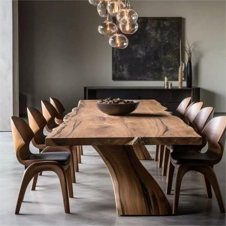 Well South America walnut live table shape natural top edge wood slab dining table