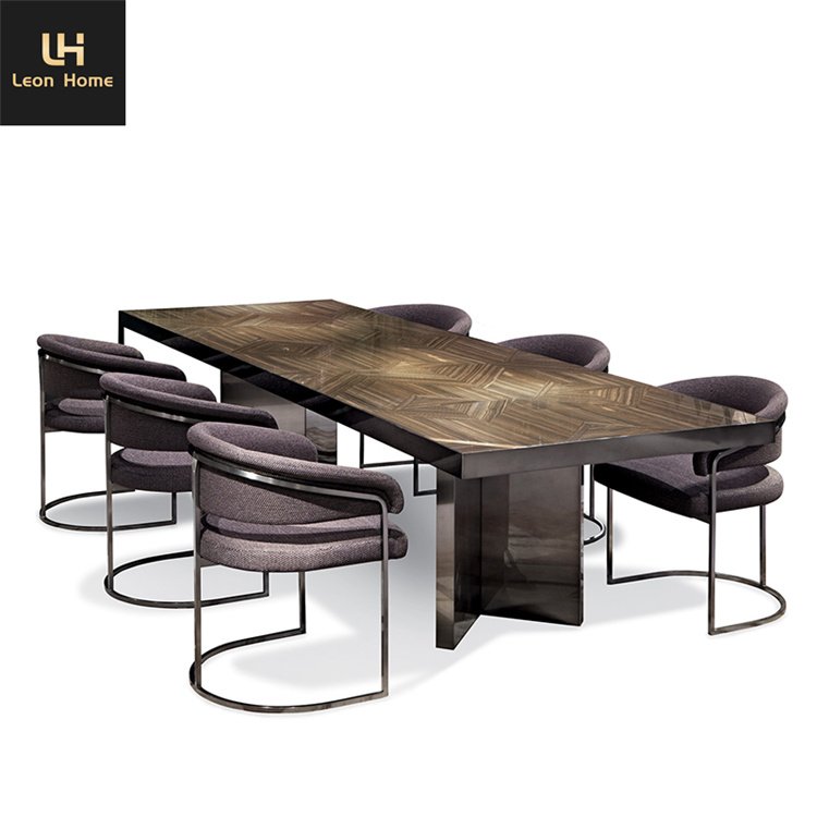 Italian style marble top high gloss root base modern luxury dining table sets furniture 6 seater