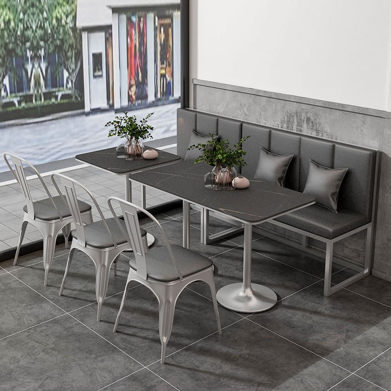 Western restaurant leisure iron sofa booth simple cafe restaurant bar rectangular rock plate dining table and chair combination