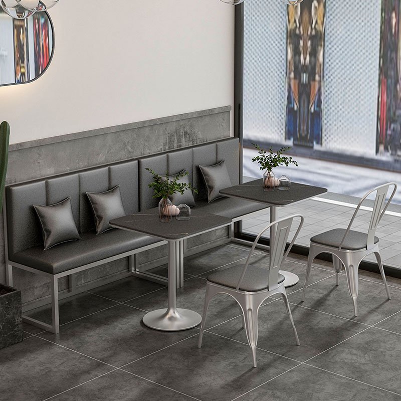 Western restaurant leisure iron sofa booth simple cafe restaurant bar rectangular rock plate dining table and chair combination