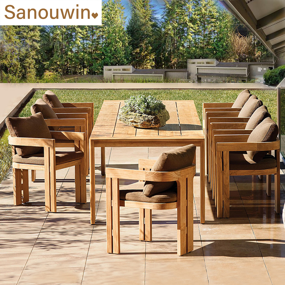 Leisure Style Outdoor Teak Wood Dining Set High Quality Outdoor Open-air Waterproof & Sunscreen Teak Wood Dining Table And chair