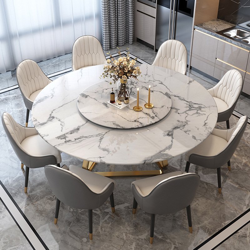 Nordic marble table Italian small apartment light luxury round table with turntable modern simple dining table chair
