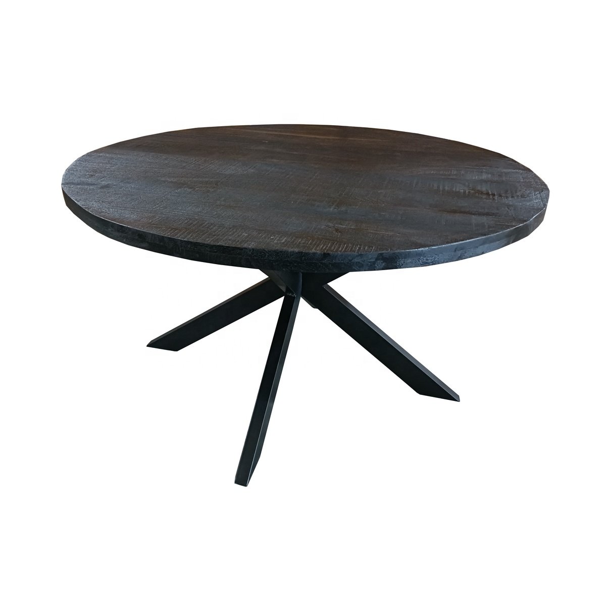 2024 Modern Industrial Style Dining Table Set Matte Finished Solid Mango Wood round Table Steel Metal Vintage Industrial Design