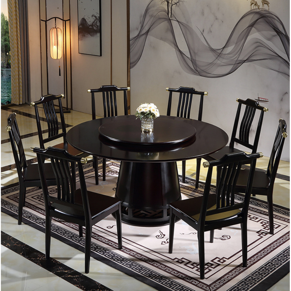 New popular Solid Wood Rotating Dining Table with chairs combination bjflamingo living room furniture set