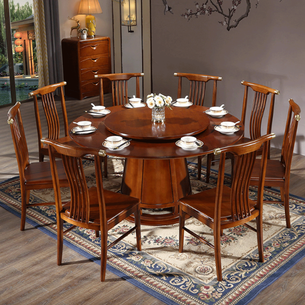New popular Solid Wood Rotating Dining Table with chairs combination bjflamingo living room furniture set