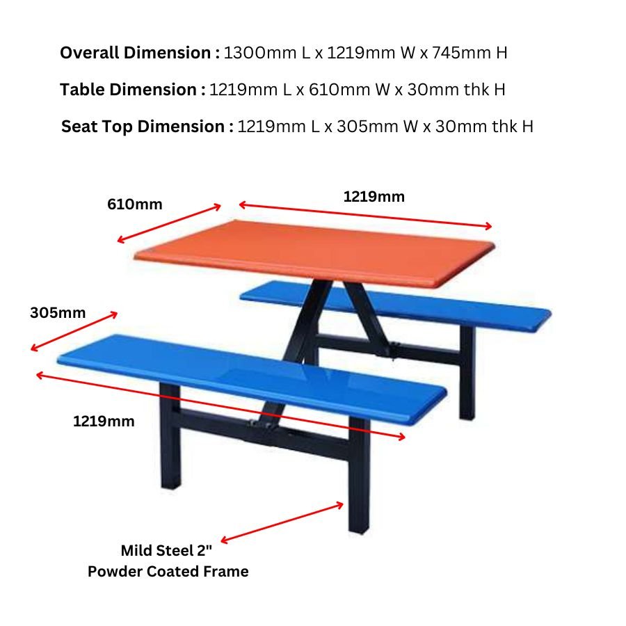 Lower Price 4 Feet Bench Seat Canteen Table Set Bench Seat Style Dining Furniture Canteen Furniture With Various Color