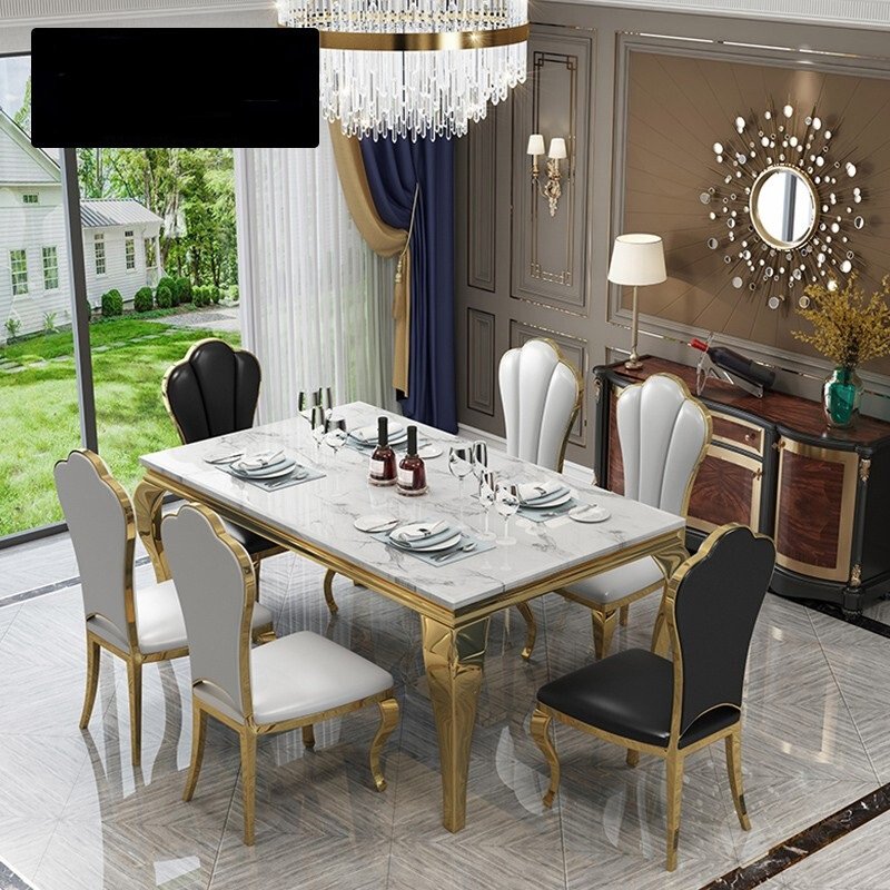 Light luxury marble dining table and chair combination simple modern family living room small rectangular dining table table