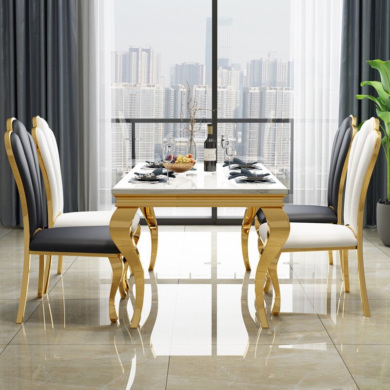 Light luxury marble dining table and chair combination simple modern family living room small rectangular dining table table