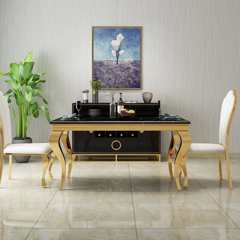 Light luxury marble dining table and chair combination simple modern family living room small rectangular dining table table
