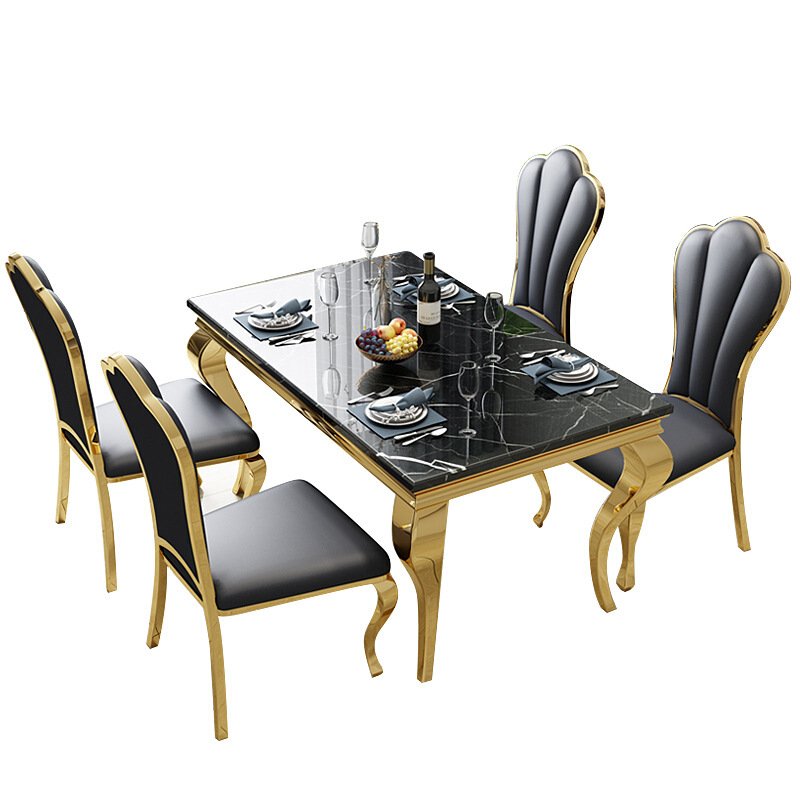 Light luxury marble dining table and chair combination simple modern family living room small rectangular dining table table