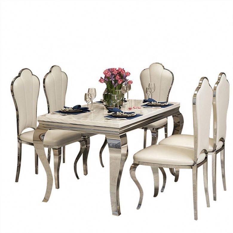 High Quality Luxury Large Silver Stone Dining Table Furniture Sets Marble Dining Room Furniture Modern