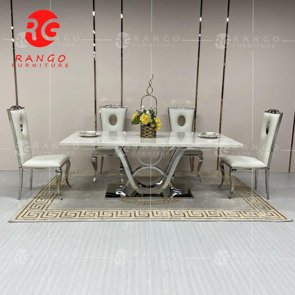 Modern Marble Dining Table Set big discount furniture with hiqh quality stainless steel legs