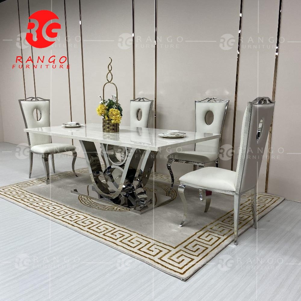 Modern Marble Dining Table Set big discount furniture with hiqh quality stainless steel legs