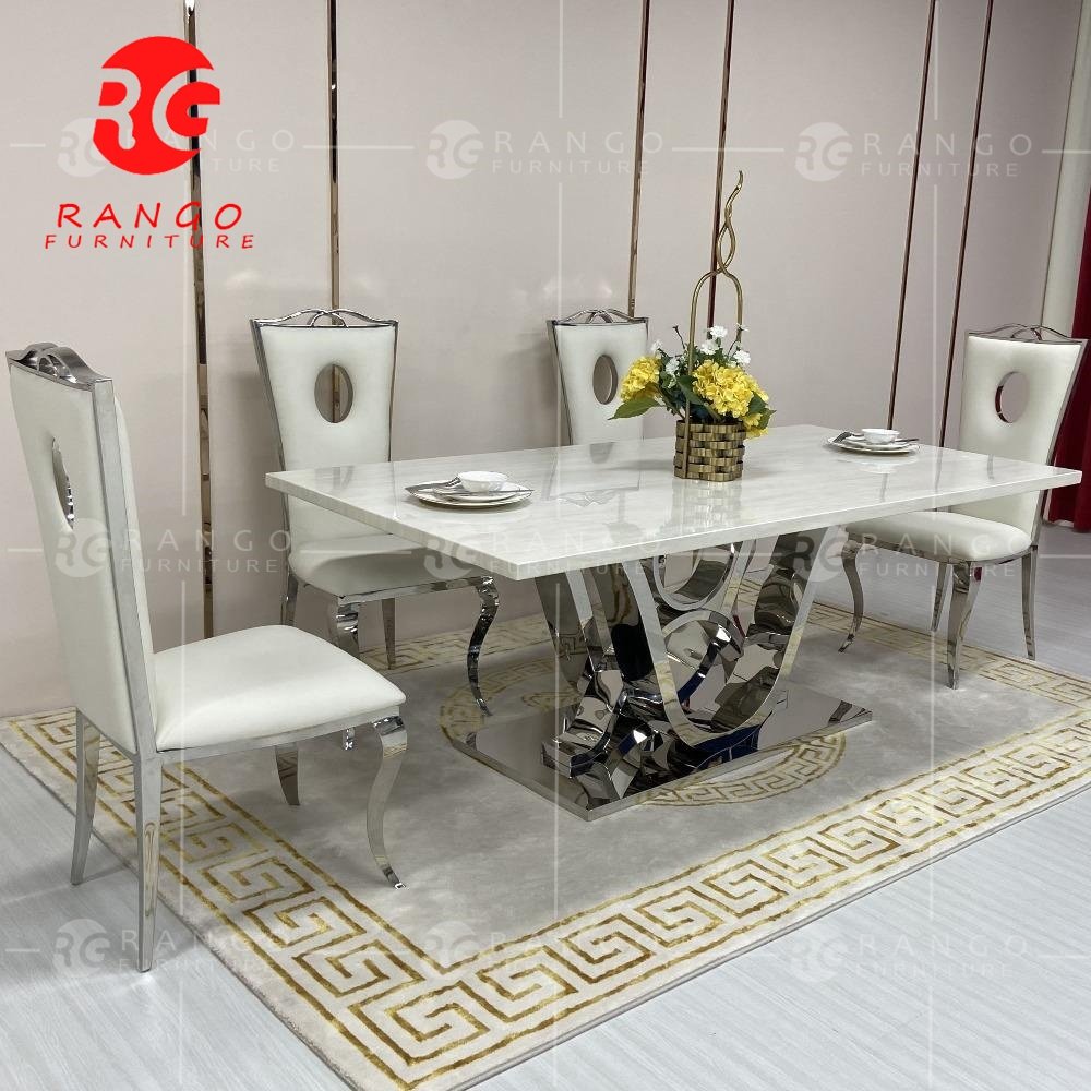 Modern Marble Dining Table Set big discount furniture with hiqh quality stainless steel legs