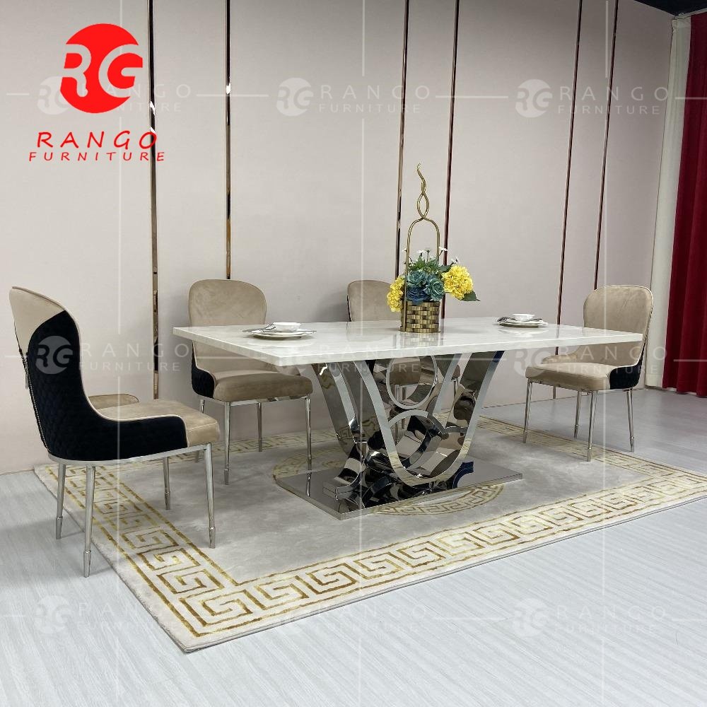 Modern Marble Dining Table Set big discount furniture with hiqh quality stainless steel legs