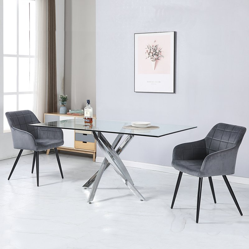 DT-2371 Topwell hot sale modern luxury square glass dining room table 6 seater