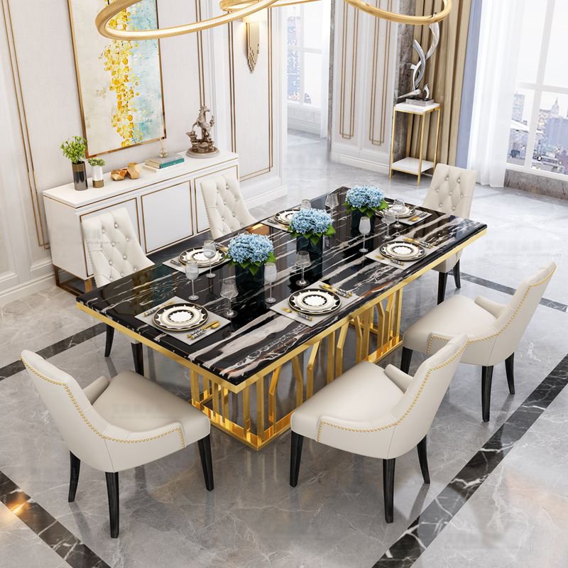 New Designs Modern Gold silver Stainless Steel Dining Table and chair set furniture for home hotel dining room