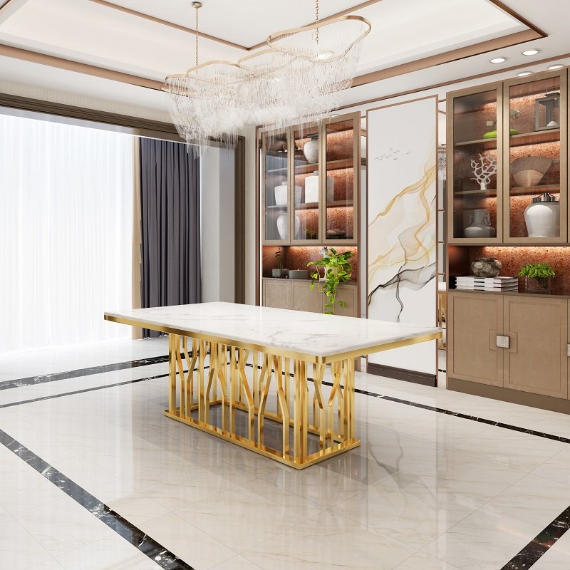 New Designs Modern Gold silver Stainless Steel Dining Table and chair set furniture for home hotel dining room