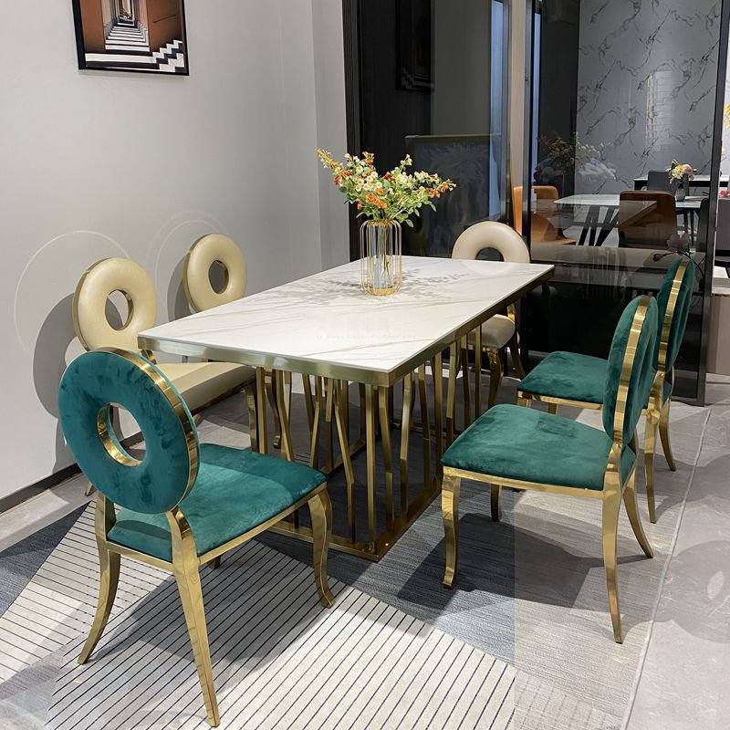 New Designs Modern Gold silver Stainless Steel Dining Table and chair set furniture for home hotel dining room